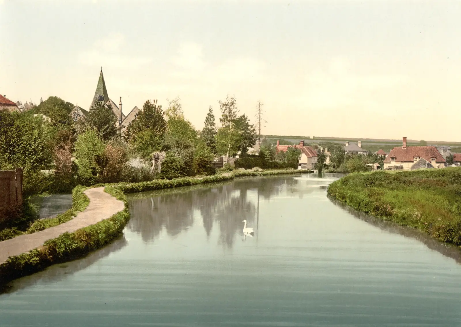 Loose church and village near Maidstone, Kent, around 1895, seen along the stream